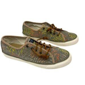 Sperry | Tan Canvas Boat Print Lace Up Athletic Sneaker Shoes Size 7.5